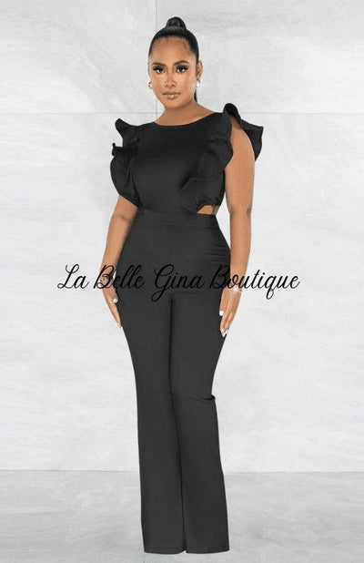 Eliane Round neck jumpsuit-Black - La Belle Gina Boutique