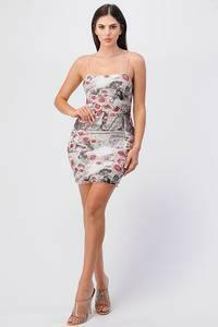 Eliane sleeveless floral print mesh mini Dress-Floral Rose - La Belle Gina Boutique