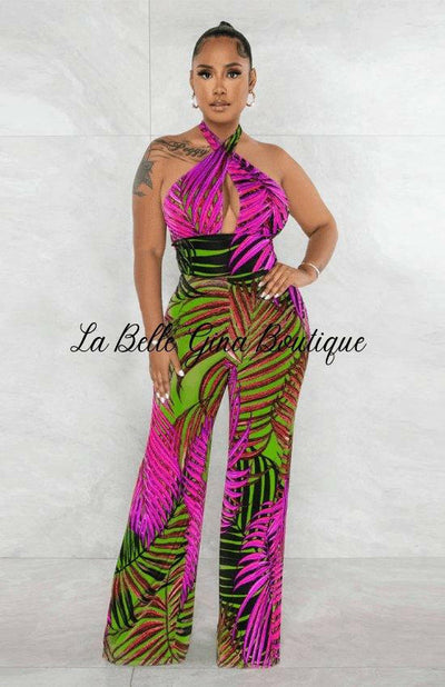 Elise Sleeveless sexy strapless printed Jumpsuit-Rose - La Belle Gina Boutique
