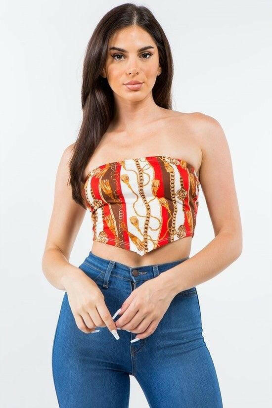 ENA off shoulder versace print crop top - La Belle Gina Boutique