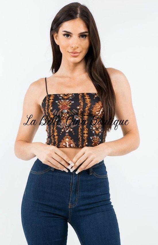 Ena sleeveless baroque Venus print crop top - La Belle Gina Boutique