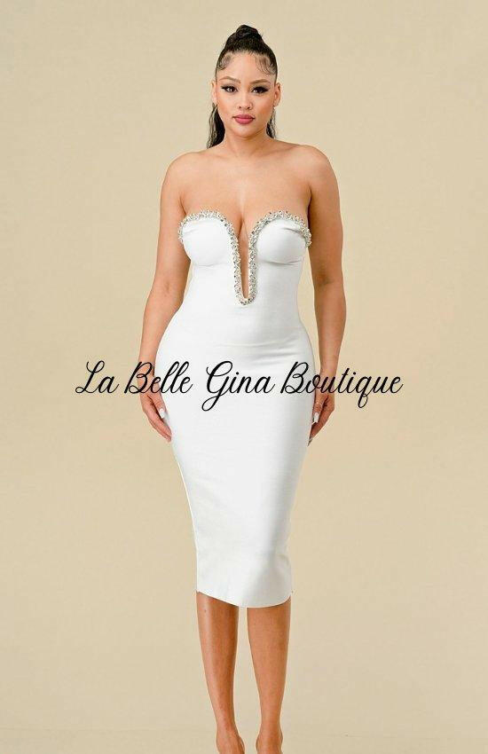 Erline Sequin Line Details Mini Dress-White - La Belle Gina Boutique