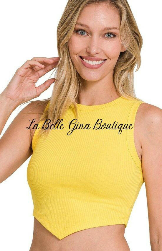Evelie Ribbed V-line Hem Crop tank top - La Belle Gina Boutique