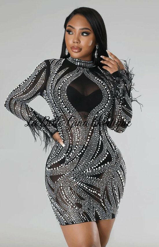 Jade See-Through Tight fitting Bodycon Long sleeves Dress-Black - La Belle Gina Boutique