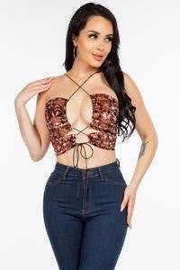 JAY sleeveless crisscross neck printed crop top - La Belle Gina Boutique