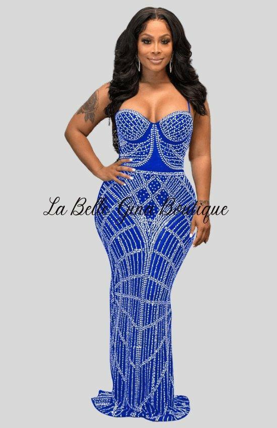 Jaynelle Embellished mesh see-through Maxi Dress-Blue - La Belle Gina Boutique