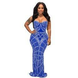 Jaynelle Embellished mesh see-through Maxi Dress-Blue - La Belle Gina Boutique