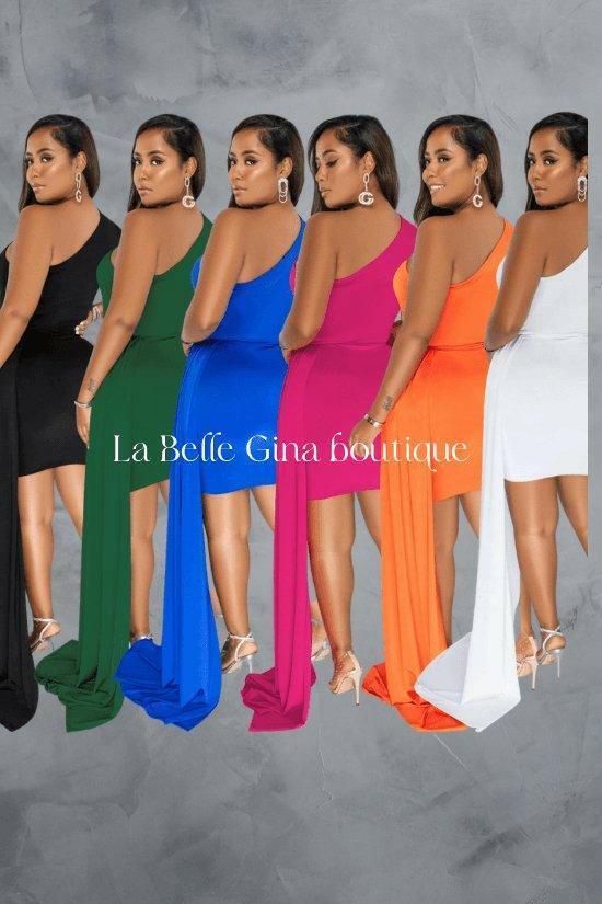 Julia One Shoulder Sleeveless Mid Skirt Dress Blue - La Belle Gina Boutique