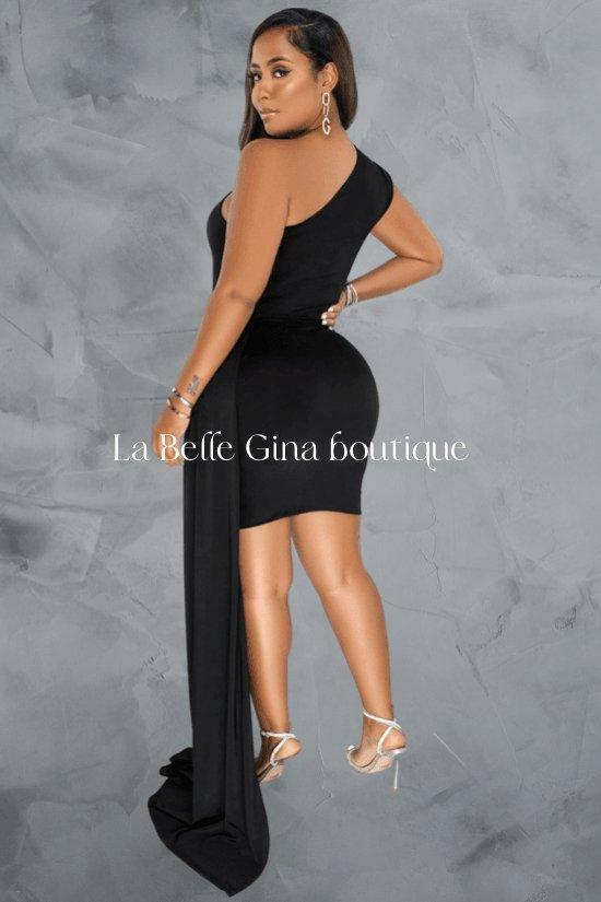 Julia One Shoulder Sleeveless Mid Skirt Dress Blue - La Belle Gina Boutique