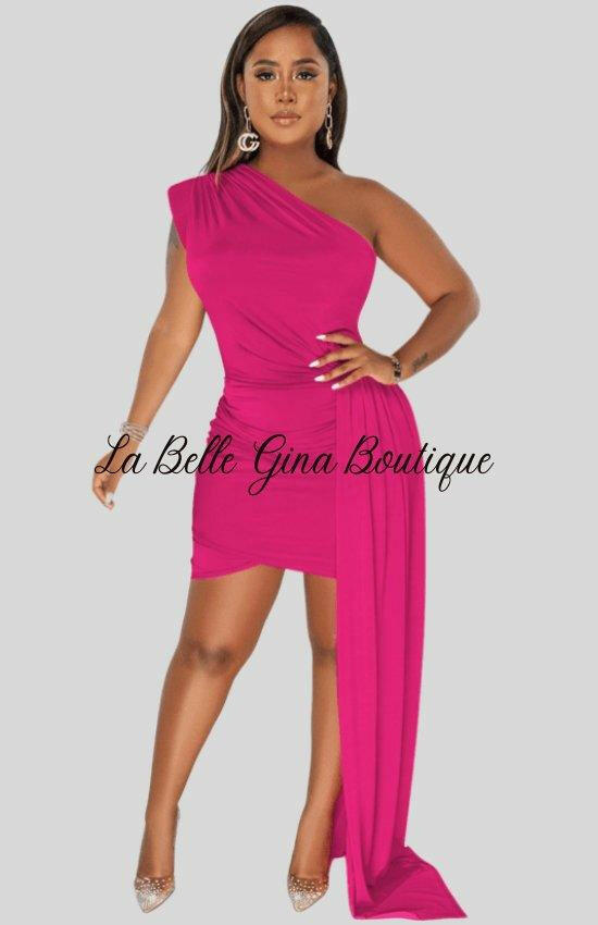 Julia One Shoulder Sleeveless Mid Skirt dress Rose. - La Belle Gina Boutique