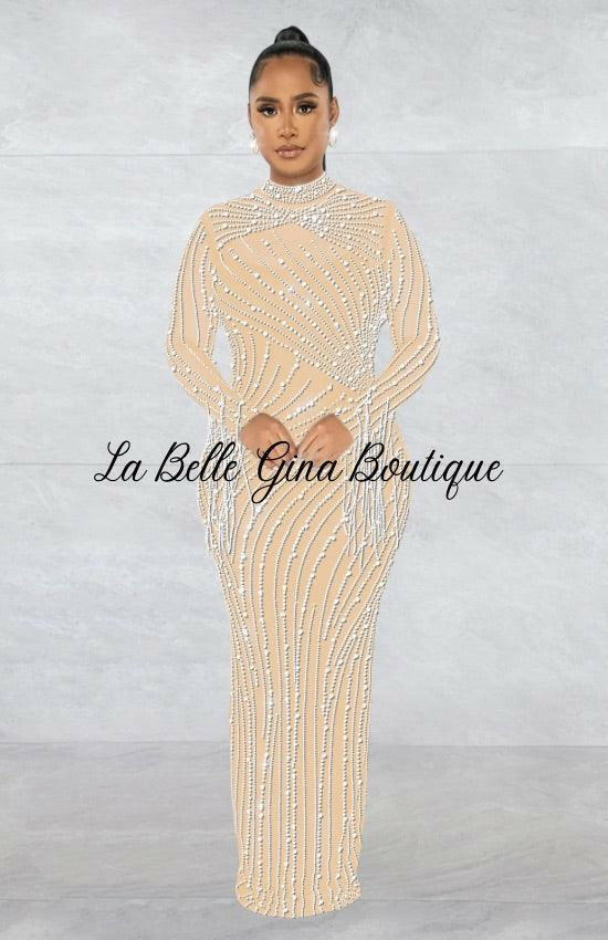 Julia Perspective Ironing Long-sleeves Skirt Lining Two-piece set-Maxi Dress-Apricot - La Belle Gina Boutique