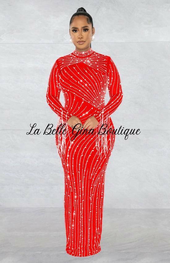 Julia Perspective Ironing Long-sleeves Skirt Lining Two-piece set-Maxi Dress-Red - La Belle Gina Boutique