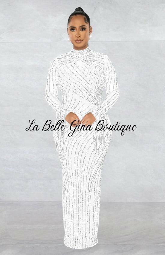 Julia Perspective Ironing Long-sleeves Skirt Lining Two-piece set-Maxi Dress-White - La Belle Gina Boutique