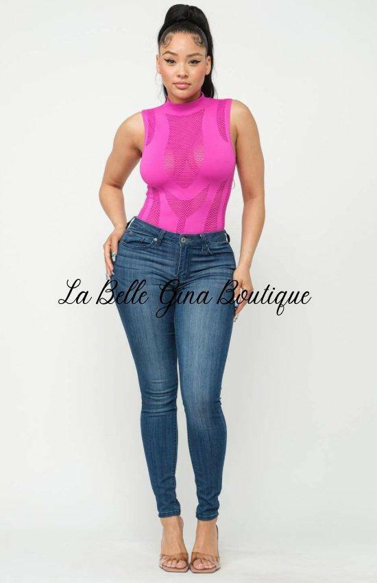 Julie All Over Fishnet Bodysuit-Fuchsia - La Belle Gina Boutique