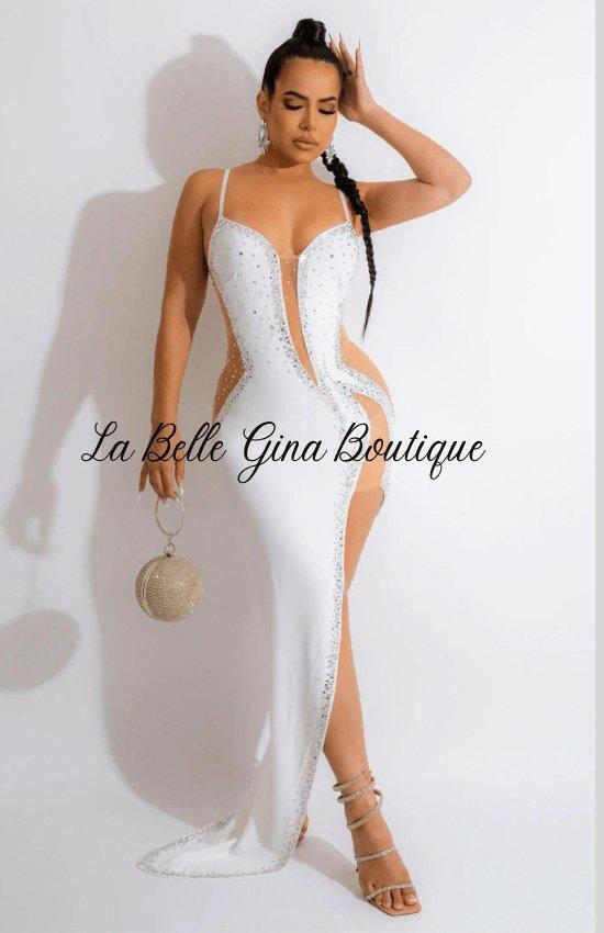 Julie hot diamond Sleeveless V-neck strap maxi dress-Wine-red - La Belle Gina Boutique