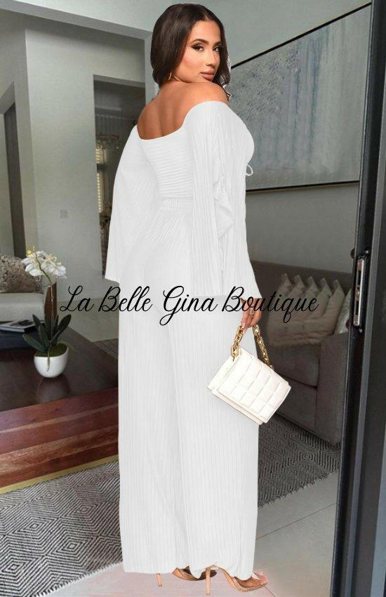 Juliette Long Sleeve Crop Top And Pants Set- white - La Belle Gina Boutique