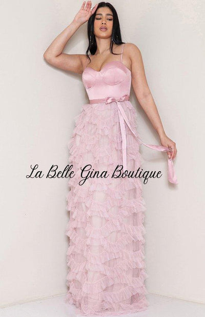 Juliette Tulle Ruffle Layered Maxi Dress-Blush - La Belle Gina Boutique