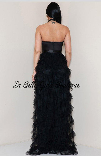 Juliette Tulle Ruffle Layered Maxi Dress-Blush - La Belle Gina Boutique