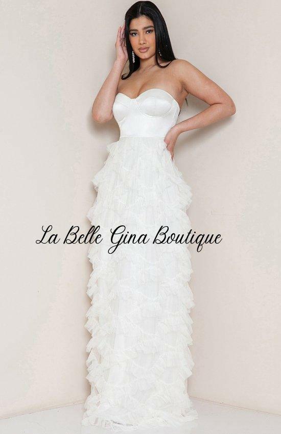 Juliette Tulle Ruffle Layered Maxi Dress-Cream - La Belle Gina Boutique