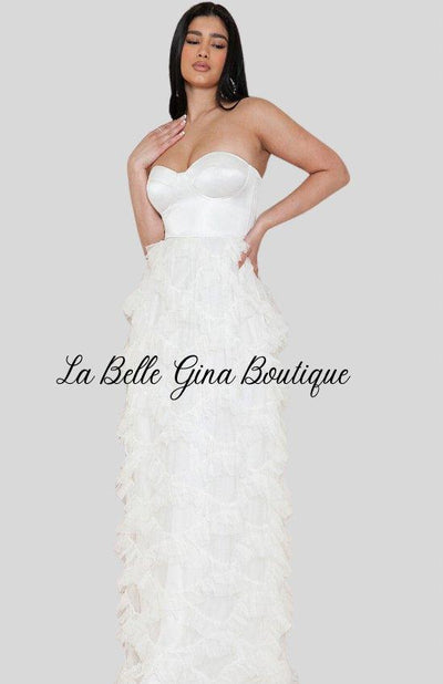Juliette Tulle Ruffle Layered Maxi Dress-Cream - La Belle Gina Boutique