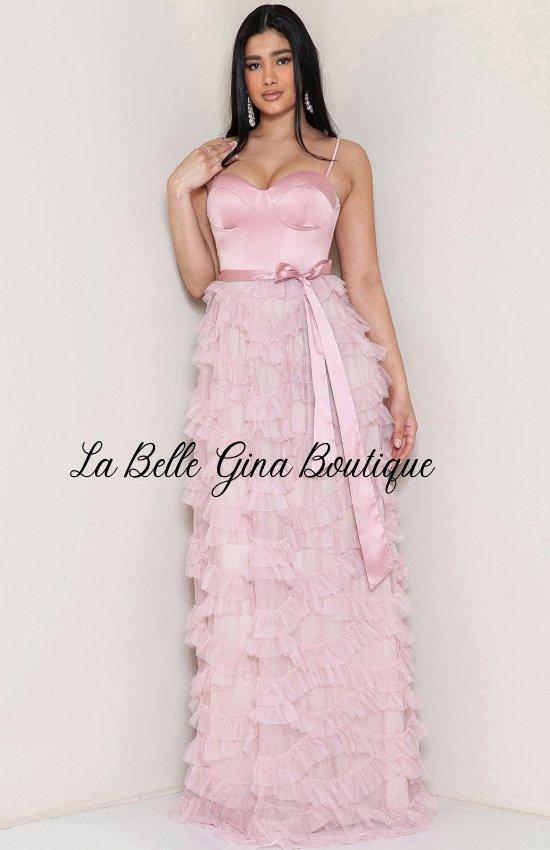 Juliette Tulle Ruffle Layered Maxi Dress-Cream - La Belle Gina Boutique