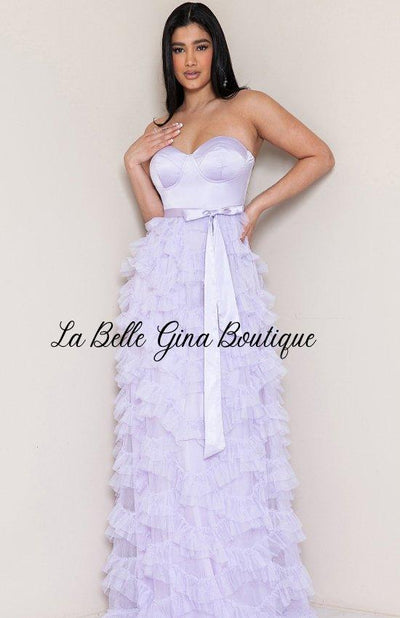 Juliette Tulle Ruffle Layered Maxi Dress-Dusty Lavender - La Belle Gina Boutique