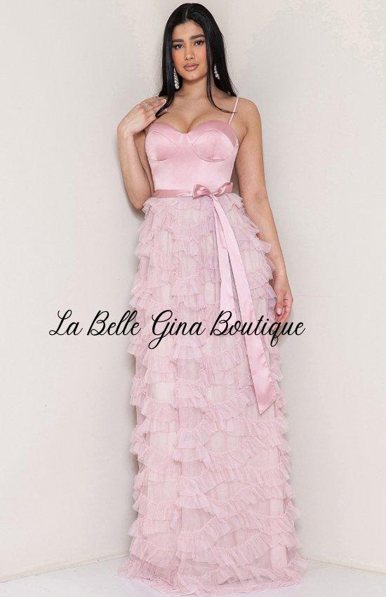 Juliette Tulle Ruffle Layered Maxi Dress-Dusty Lavender - La Belle Gina Boutique