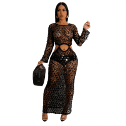 June Knitting Casual Cut-out Sequin Beach Dress-Black - La Belle Gina Boutique