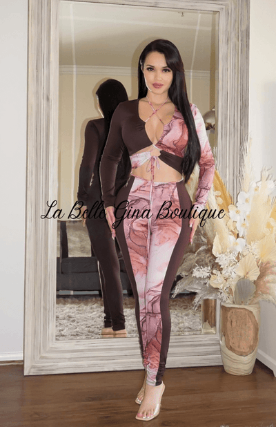 JUNE long sleeves with marble print jumpsuit - La Belle Gina Boutique