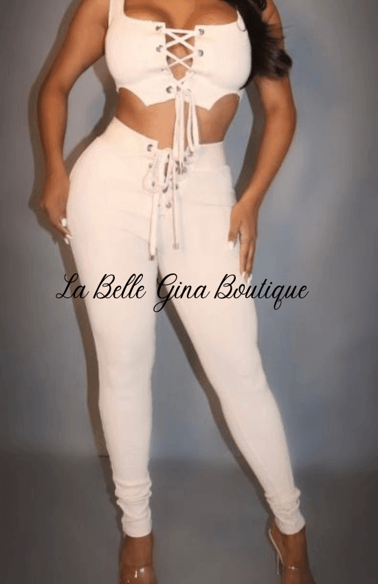 JUNE open lace up crop top with legging set - La Belle Gina Boutique