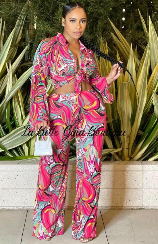 JUNE sexy mesh perspective print long sleeves three piece set - La Belle Gina Boutique