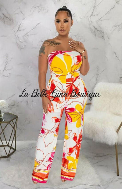 June Sleeveless Printed Jumpsuit-Yellow - La Belle Gina Boutique