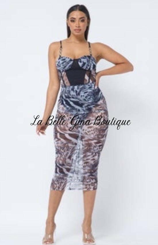 JUNE spaghetti strap mesh see through dress - La Belle Gina Boutique