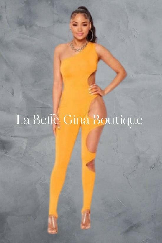 Kale one shoulder with left side exposure jumpsuit. - La Belle Gina Boutique