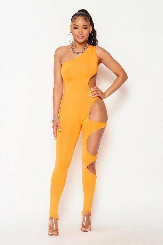 Kale one shoulder with left side exposure jumpsuit. - La Belle Gina Boutique