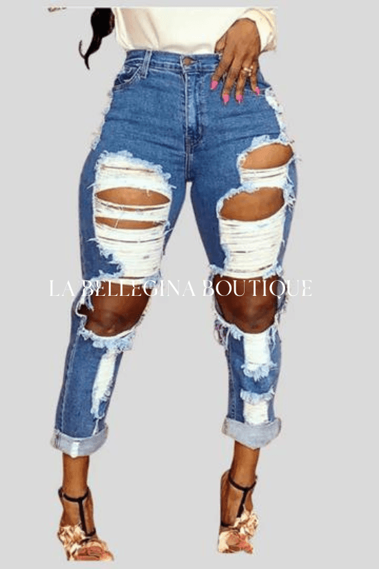 Kale ripped Designed Slim fit jeans. - La Belle Gina Boutique