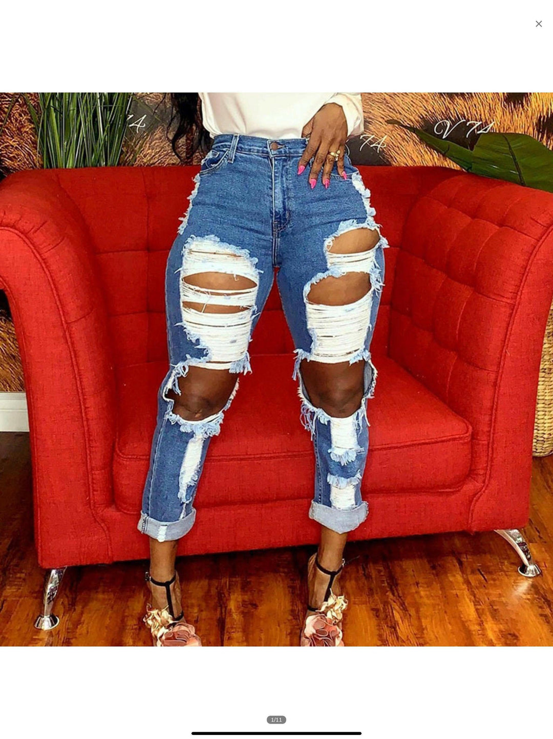 Kale ripped Designed Slim fit jeans. - La Belle Gina Boutique