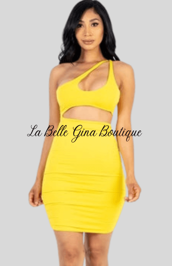 Kalie one shoulder cut-out front rucked mini dress. - La Belle Gina Boutique