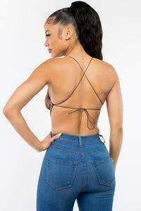 Kate sleeveless baroque printed crop top with crisscross open back. - La Belle Gina Boutique