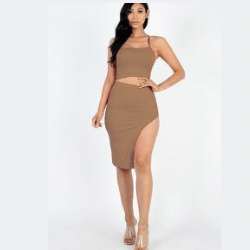 Kayla color crisscross back Cami crop top and split thigh set - La Belle Gina Boutique