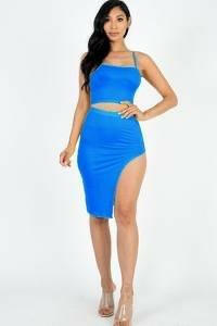 Kayla color crisscross back Cami crop top and split thigh set - La Belle Gina Boutique