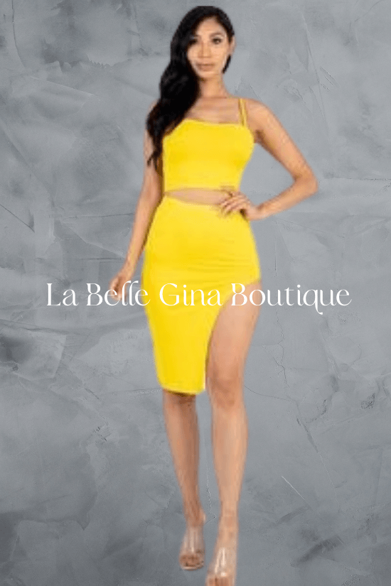 Kayla color crisscross back Cami crop top and split thigh set - La Belle Gina Boutique