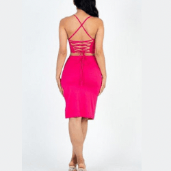 Kayla color crisscross back Cami crop top and split thigh set - La Belle Gina Boutique