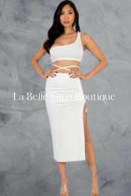 Kayla one shoulder crop top and skirt set - La Belle Gina Boutique