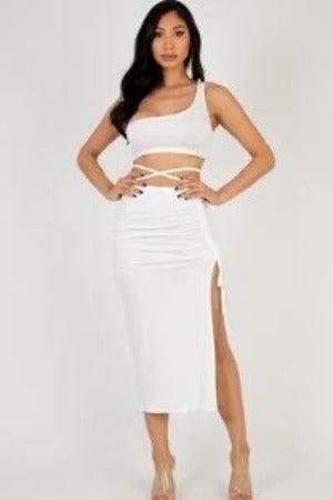 Kayla one shoulder crop top and skirt set - La Belle Gina Boutique