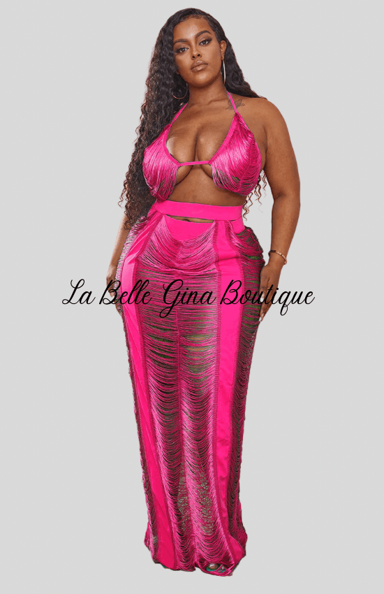 LABADEE Cutout fringe beachwear Two-piece set-Rose - La Belle Gina Boutique
