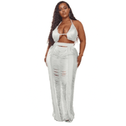 LABADEE Cutout fringe Beachwear Two-piece set-White - La Belle Gina Boutique