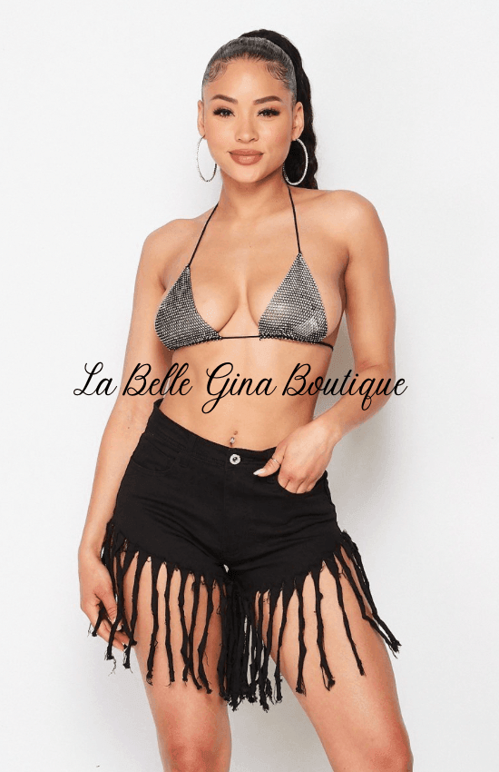 Lia fishnet bra top features a back string tie - La Belle Gina Boutique