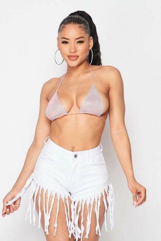 Lia fishnet bra top features a back string tie - La Belle Gina Boutique