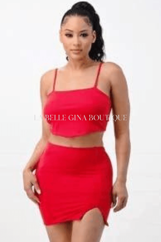 Lia set with strap band crop top and skirt set - La Belle Gina Boutique